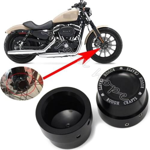 1pair Rough Crafts Black Aluminum Front Axle Nut Covers Bolt Kit Fits For Harley Sportster XL883 XL1200 Dyna Touring V-Rod