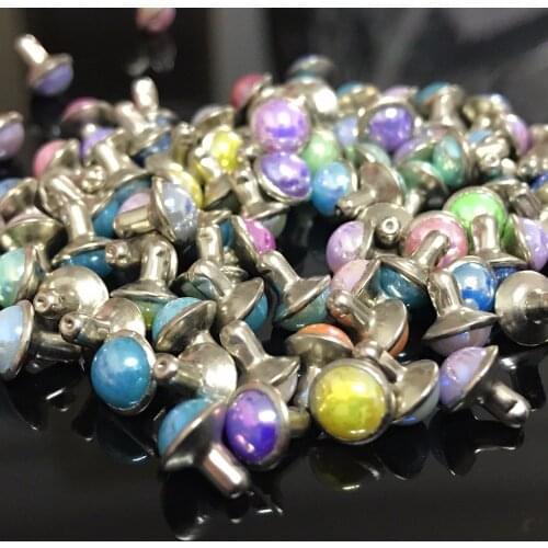100PCS 7MM Mixed Round Colorful Acrylic Rivets Punk Rivets AB Plated With Silver Color Base Studs Rivet Fit Leather Craft DIY