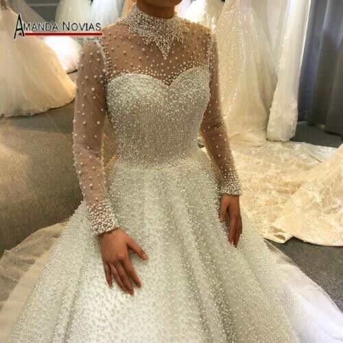 2019 wedding dress full pearls luxury princess wedding gown real work 100% high quality