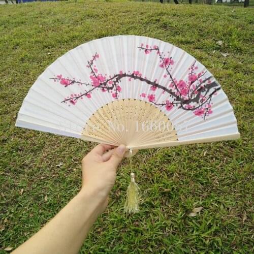 [Auviderin] 30 40 50 60pcs Personalized Silk Hand Fan with Plum Blossom for Wedding Gift Cherry Folded Handheld Fan