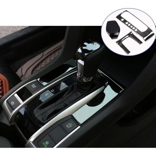 Auto Car Styling For Honda Civic 10th 2016 2017 Stainless Steel Gear Shift Knob Panel Cover Inrerior Stickers Accessories