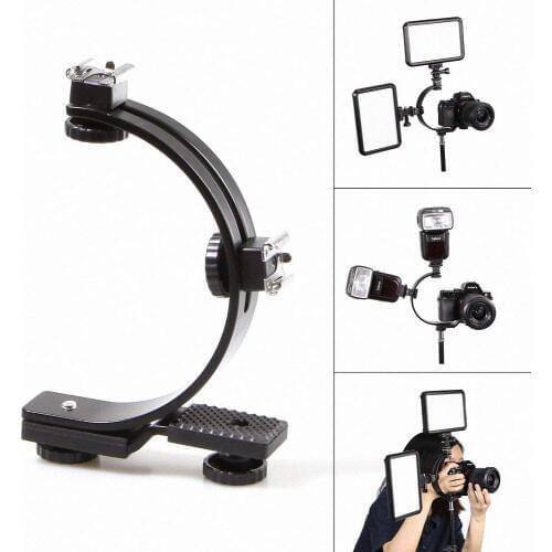 C Shape Dual Flash Hot Shoe Bracket for DV Video Light Trigger Flash Camera