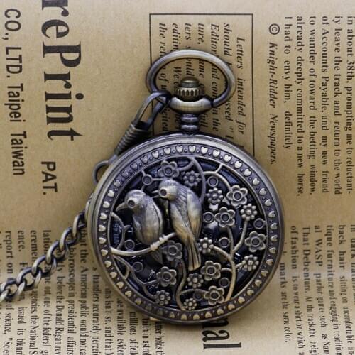 Top Band Mechanical Pocket Watch Lovely Double Bird Hand Wind Retro Pocket Watch Gift For Men Women PJX1304