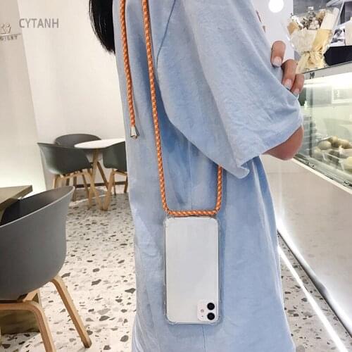 For Samsung Galaxy S8 S9 S10 Plus S10E A20 A30 M10S A50 A50S A30S Luxury Crossbody Necklace Cord Trans parent Phone Case Cover