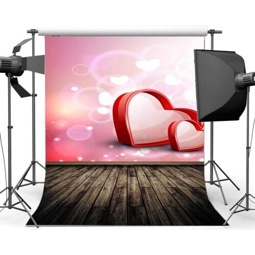 Valentines Day Backdrop Sweet Heart Bokeh Halos Vintage Stripes Wood Floor
