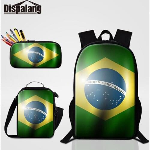 Brazil National Flag Prints School Bags Set 16-inch Backpack Schoolbag for Children Teenage Girls Boys School Student Mochila