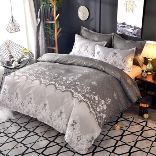 Jane Spinning Flower Embroidered Bedding Set Gray Comforter King Bed High Quality Queen Size Duvet Cover With Pillowcase