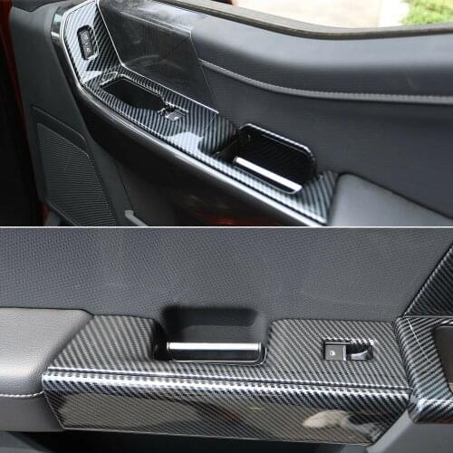 LHD! Car Accessories for Ford F-150 F150 4-door 2021 2022 Carbon Fiber Painted Interior Window Switch Cover Trim 6pcs