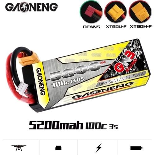 Gaoneng 5200mAh 3S1P 11.1V 100C/200C Hardcase LiPo Battery Pack With XT60 Connectors T Plug for RC Car four Drive RC Car Boat
