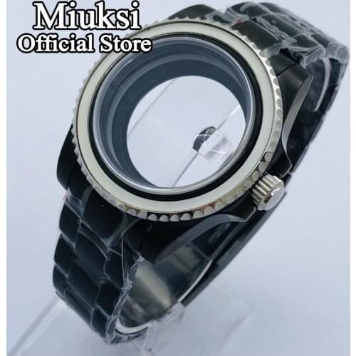 Miuksi 40mm black PVD watch case sapphire crystal case fit NH35 NH36 ETA 2836,Miyota 8205 8215 821A,Mingzhu DG2813/3804 movement