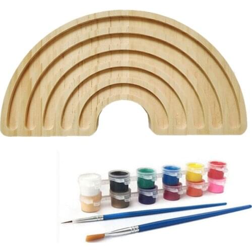 Unfinished Natural Wood Rainbow Ornaments Kids Baby DIY Crafts Arts Decorative Educational Puzzel Toys Room Nursery Décor