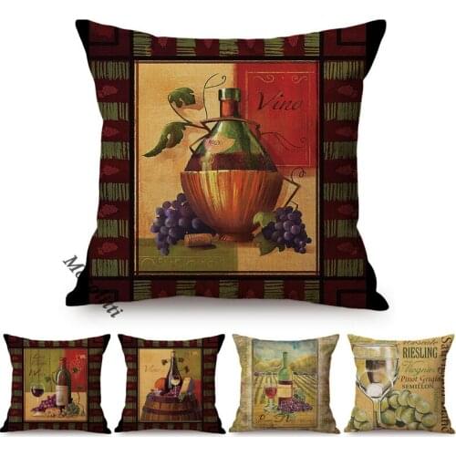 Nordic Farm Poster Print Luxury Home Decorative Sofa Throw Pillow Cover Wine Bottle Vintage Oil Painting Art Linen Cushion Cover