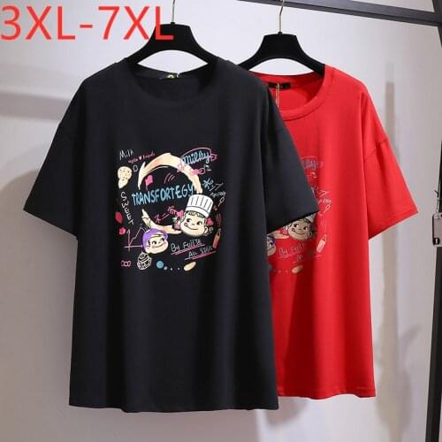 New 2021 Ladies Summer Plus Size Tops For Women Large Short Sleeve Loose Cotton Red Print Cartoon T-shirt 3XL 4XL 5XL 6XL 7XL