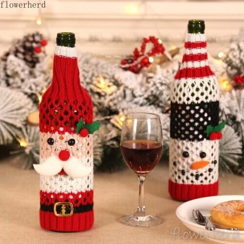 Hollow Woolen Wine Bottle Covers Christmas Decorations for Home New Year Hotel Party Champagne Bottle Bags Table Ornaments