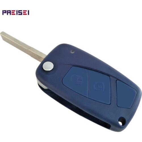 PREISEI 10pieces/lot Blue 2 Buttons Flip Remote Car Key For Fiat Key Blanks Fobs Replacements With Battery Holder On Side