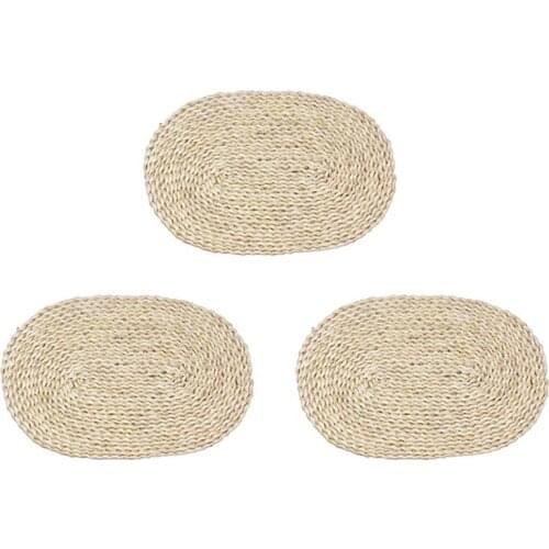 Nature Placemats Rope Placemats Table Mats,3 Pcs Oval Heat Insulation Non-Slip Corn Woven Placemat for Home,Office,Etc