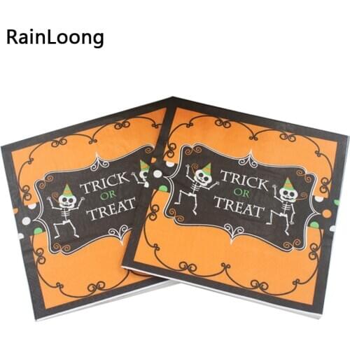 [RainLoong] Halloween Paper Napkins Printed Trick Or Treat For Hallowmas Decoration Decoupage Servilleta 33*33cm 1 pack