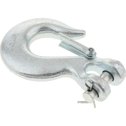 Grade 80 Drop Forged Alloy Steel Clevis Sling Hook with Latch, Painted Finish, 5/16 Inch Trade, 6000 lbs Working Load Limit