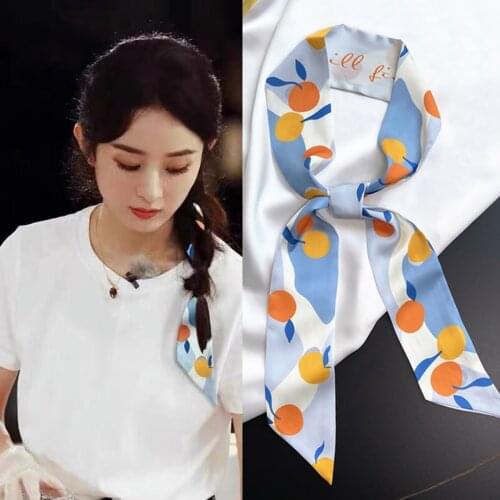 Luxury Hair Scarf Fashion Women Silk Scarf Bag Skinny Scarves Design Fruit Printing Wrist Towel Foulard Neckerchief Headband