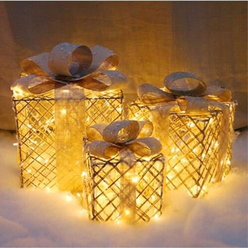 Christmas Decorations New Creative Gold with Lights Hollow Luminous Gift Box Hotel Shopping Mall Scene Layout Decoration