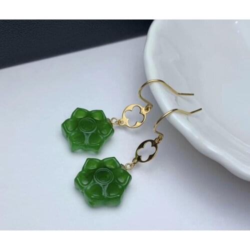 SHILOVEM 18k yellow gold real Natural Jasper drop earrings classic fine Jewelry women wedding new wholesale gift myme1414999by