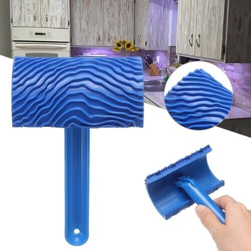 Blue Rubber Wood Grain Painting Roller Tool Wall Texture Painting Brush Roller With Detachable Handle For Wall DIY Decoration
