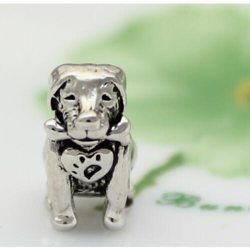 Slide charm free shipping DIY beads Cute eating bone puppy animal charm beads fit Pandora bracelet necklace