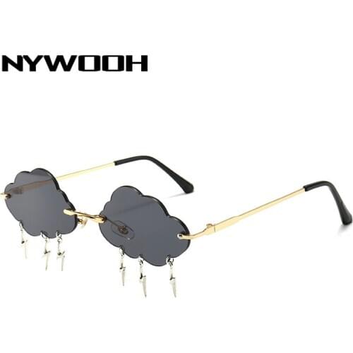 NYWOOH Rimless Sunglasses Women Fashion Cloud Shape Sun Glasses Men Funny Lightning Pendant Party Sunglass Beach UV400