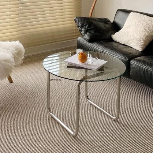 Nordic Glass Coffee Table Transparent Home Furniture Minimalit Modern Living Room Sofa Side Table Ins Design Round Coffee Table