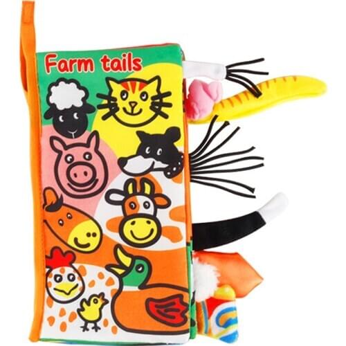Baby Tail Cloth Book Farm Animals Crinkle Soft Cloth Books Colors Touch & Feel Sensory Book Educational Toys for Boys Girls