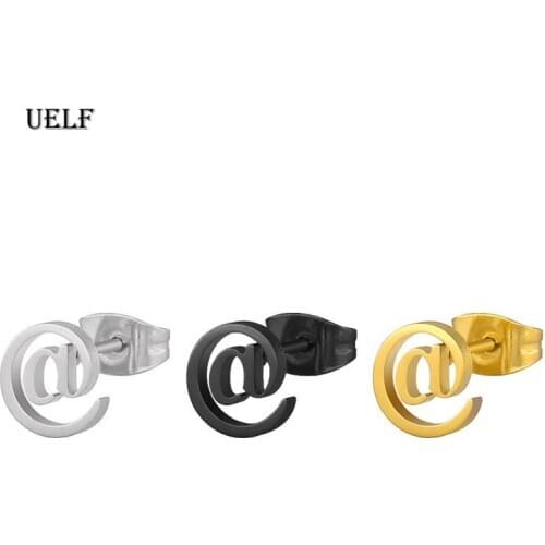 Uelf Simple Letter A Stud Earrings Women Men Stainless Steel Jewelry Round Email Symbol Earrings Small Pendientes