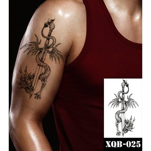 Waterproof Temporary Tattoo Sticker Black Dragon Knife Pearl Necklace Design Fake Tattoos Flash Tatoo Arm Body Art for Women Men