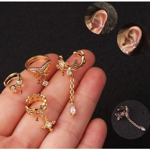 1Pc Helix Cartilage Conch Fake Piercing Jewelry Stainless Steel Adjustable Cz Ear Cuff No Piercing Conch Drop Cuff Earring