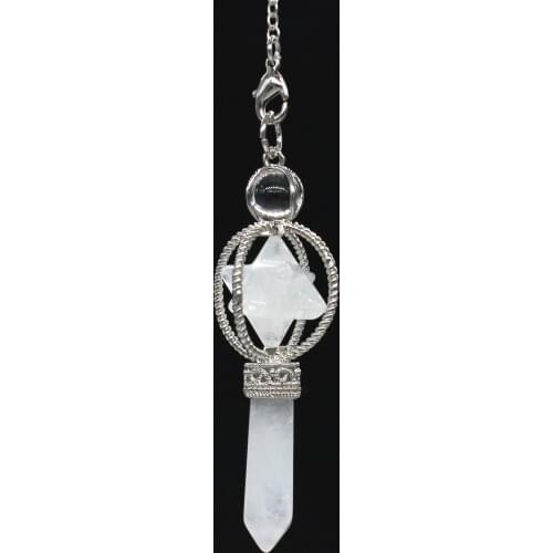 100-Unique Trendy 1 Pcs Natural Rock Crystal Pendant Hexagon Prism Merkaba Silver Plated Amulet Jewelry