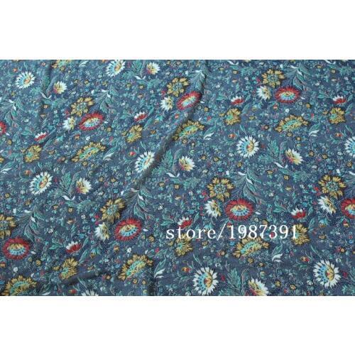 150cm width chiffon fabric flowers pattern dark blue background can see through for skirt suit-dress headband CH-7836