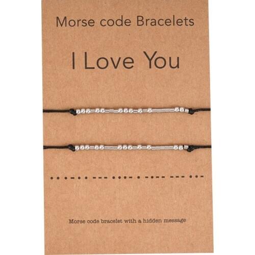 2 Pcs/set Adjustable Morse Code Bracelet Women Men Creative stainless steel Handmade Braided Black Rope Bracelet Couple Jewelry