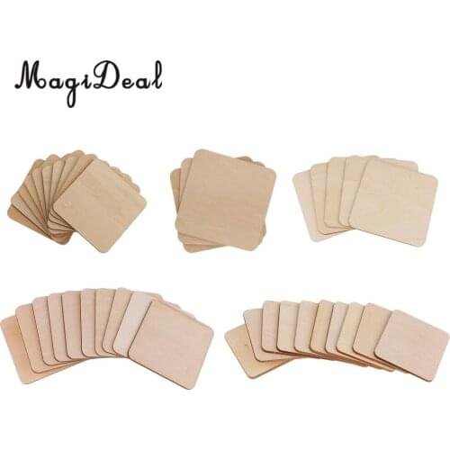 38pcs 50/60/80/100/120mm Square MDF Unfinished Wood Pieces Blank Plaque for DIY Craft Pyrography Projects Games Building Model