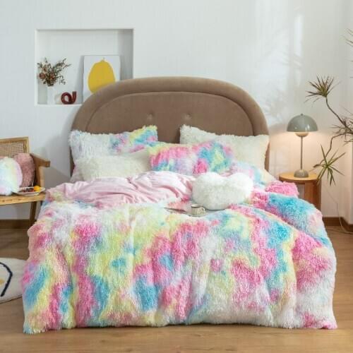 4 Pcs Winter Super Soft Fuzzy Fur Plush Bed Sheet With Pillowcase Coral Fleece Mattress Cover Thick Warm Bed Sheet Quilt Cover