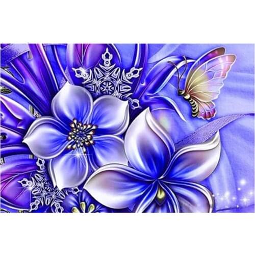 5D Diy Diamond Painting Purple Flower Diamond Embroidered Cross Stitch Butterfly Kit Pattern Mosaic Rhinestone Home Decoration