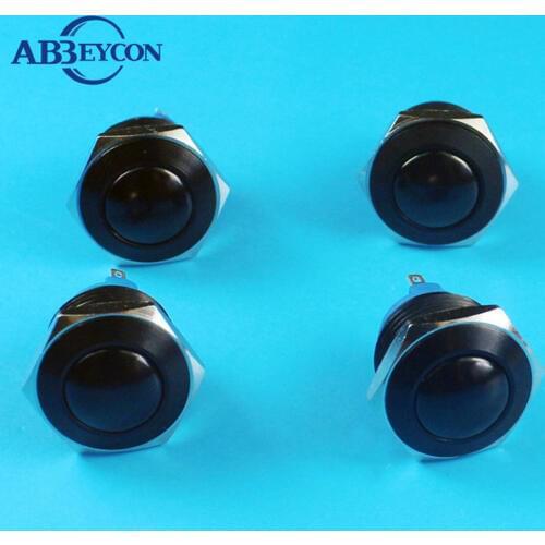 Abbeycon 16mm Ball Head Momentary 1No Black Anodized Housing Ip67 Waterproof Metal Push Button Car Machine Pin Terminal Switch