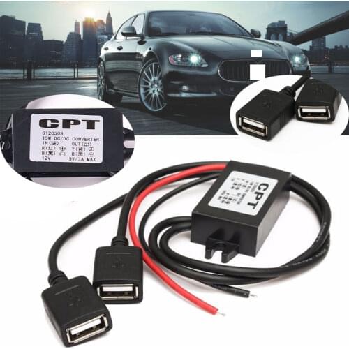 Car Power Technology Charger DC Converter Module Single Port 12V To 5V 3A 15W With Dual USB Cable Mobile Phone Car Charger