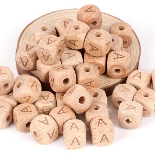 20pcs 12mm Natural Wood Beads Letter Loose Beads Necklace Bracelet For Jewelry Making Baby Toys Chewable Baby Teether Pacifier