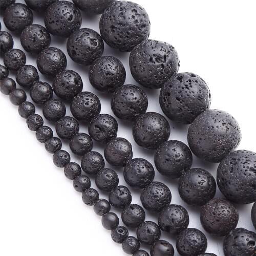 Natural Stone Black Volcanic Lava Round Loose Beads 4 6 8 10 12mm for Jewelry Making DIY Bracelet Accessories