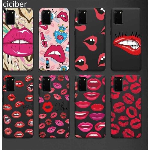 Lipstick lips Case for Samsung A50 A51 A70 A71 A72 A21S A52 A02S A12 S10 S20 S9 S8 S21 Plus Ultra Note 20 10 9 Plus Soft Fundas