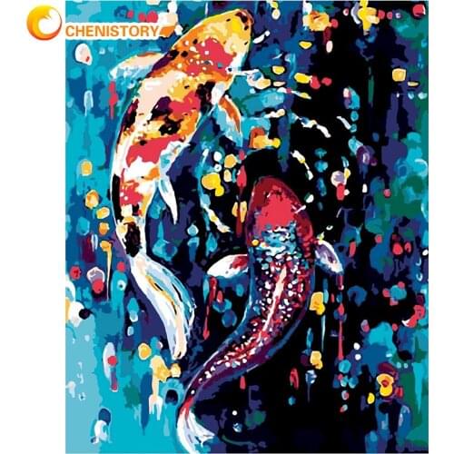 CHENISTORY Frame Diy Oil Painting By Numbers Fish Animals 60x75cm Frame On Canvas Handmade DIY Pictures Home Decoration Art