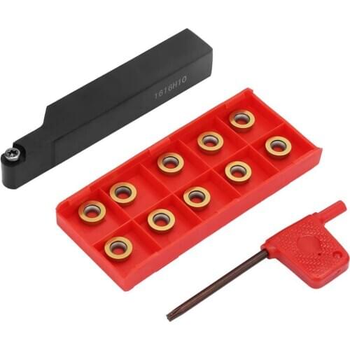 Lathe Turning Tool Holder + 10pcs RPMT10T3MO Inserts Blades With Wrench, Durable Auxiliary Hold Tools SRAPR1616H10