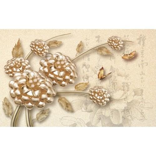 Custom photo wallpaper 3d murals wallpaper Luxury new Chinese style embossed jewelry flowers living room sofa TV background wall