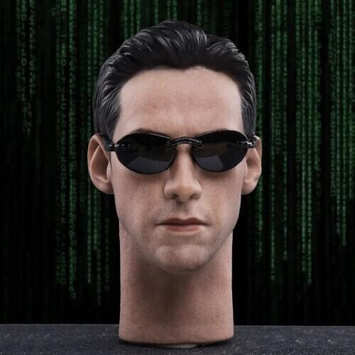 1/6 Male Figure Accessory JX033 Keanu Reeves The Matrix Neo Head Sculpt Model With Glasses for 12'' Action Figure Body