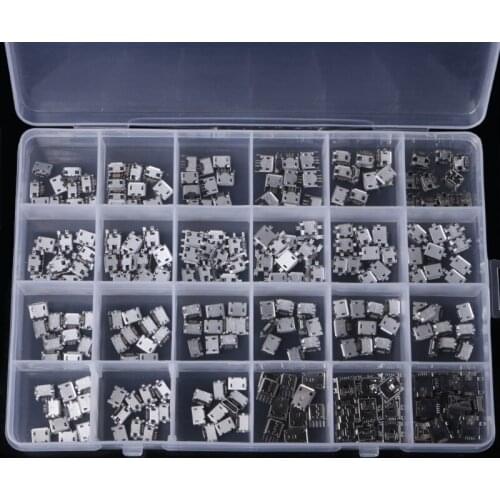 240 Pcs/box Micro USB Connector Socket Jack 24 Models USB Charging Connectors Set For MP3 Huawei Samsung SMD DIP Socket Set Kit