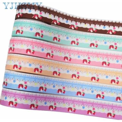 YJHSMY I-191211-2703,25mm 10yards cake Strawberry cartoon Printed grosgrain Ribbons,bow cap,Clothing,Party DIY Decorations